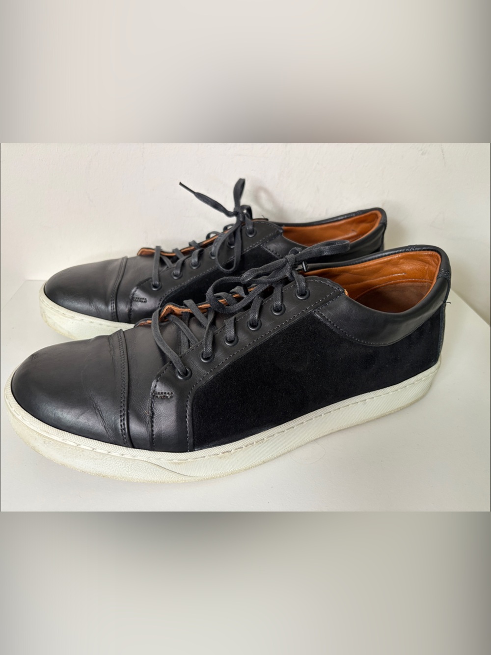 Allen Edmonds Black Leather & Suede Courtside Sneakers 12D